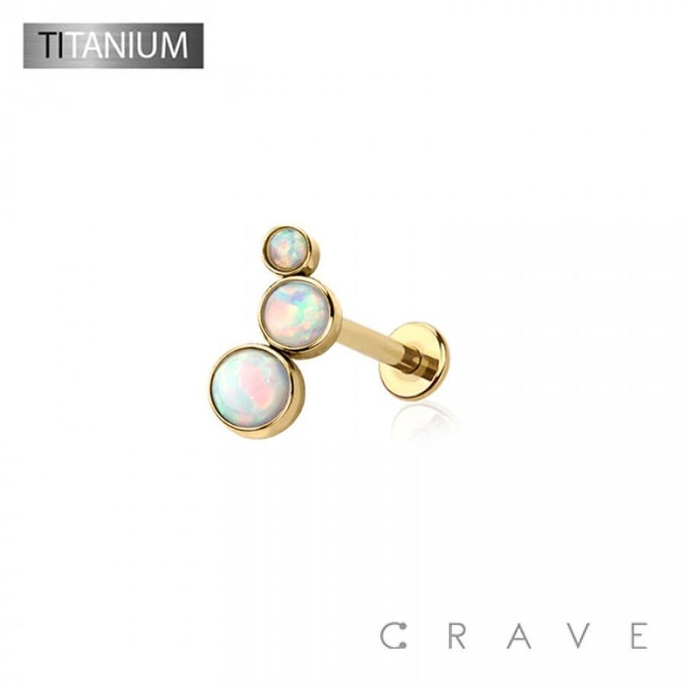 Opal Titanium Threadless (Push In) Round Labret-Gold/White